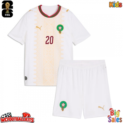 Morocco Ayoub El Kaabi #20 Replica Away Stadium Kit for Kids World Cup 2026 Short Sleeve (+ pants)
